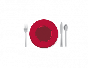 Red plate and utensils graphic