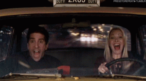 ross and phoebe in taxi gif