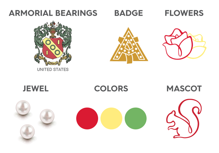 Armorial Bearings Image, Badge Image, Double Rose Image, Jewel Image, Colors, Squirrel Mascot Image