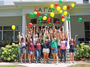 Alpha Gams celebrate Bid Day with smiles, cheers, balloons and songs!